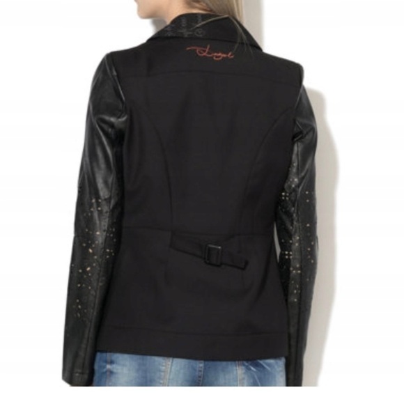 Desigual Black Suit Jacket Leather Sleeve Size 36 - Picture 2 of 12